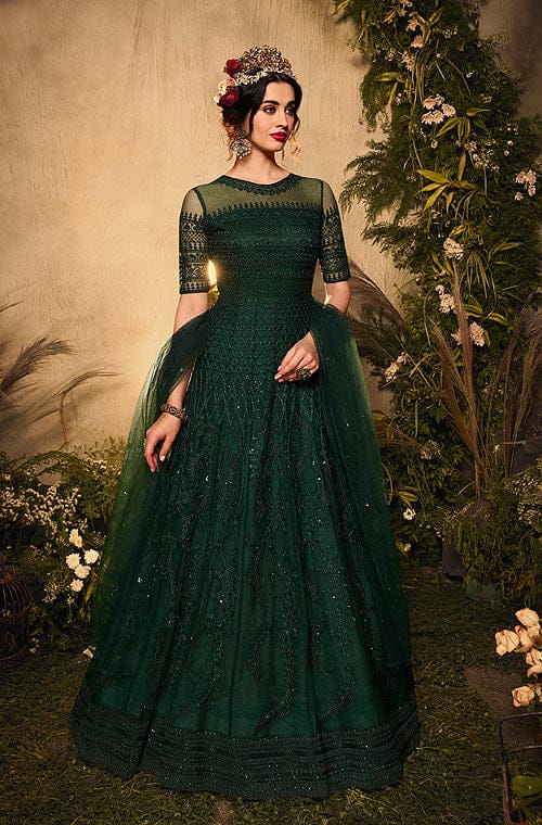 Emerald Green Satin V Neck Long Wedding Guest Dress - Promfy